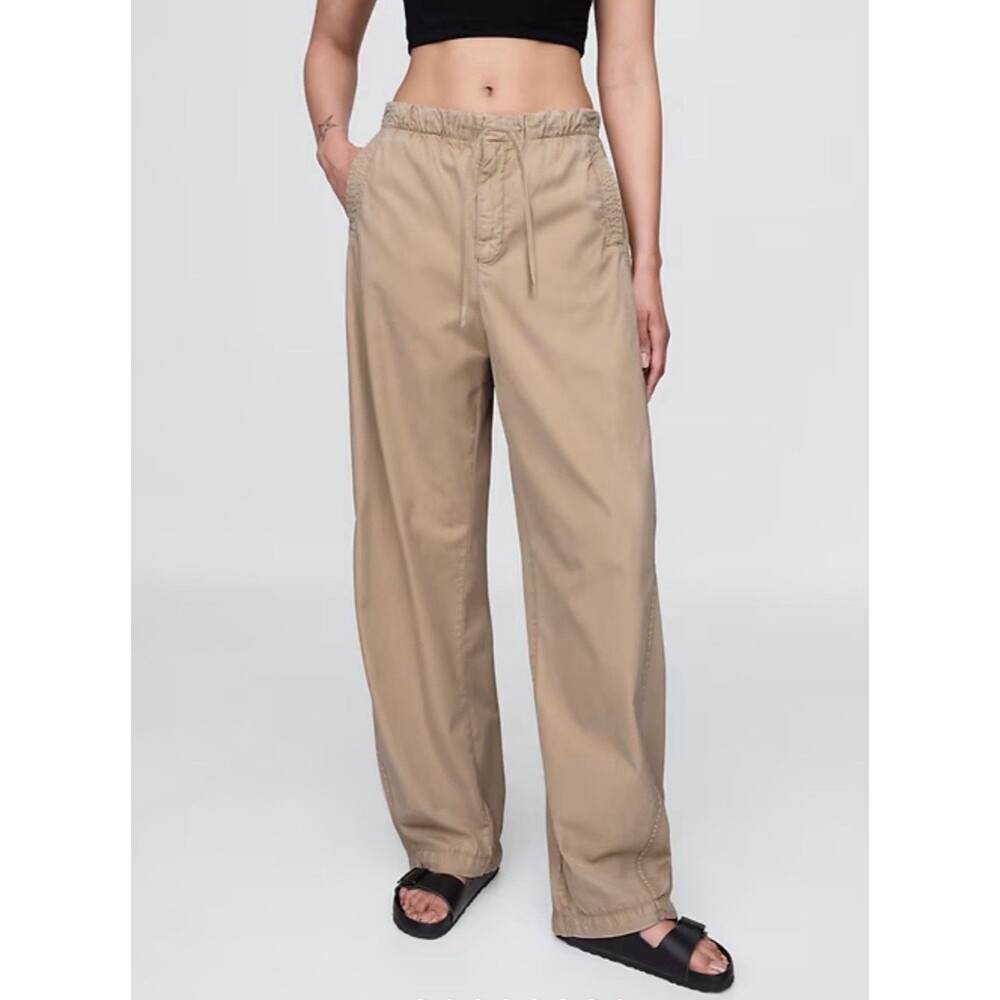 Relaxed Straight-Leg Drawstring Pants in Khaki